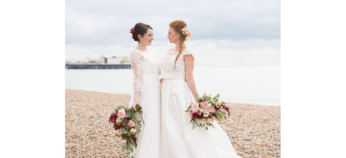 brides on beach at Brighton Harbour Hotel gay friendly beach wedding venue in Brighton 1