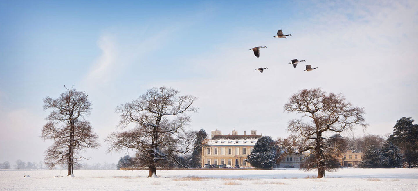 house snow and geese at gay friendly Leicestershire wedding venue Stapleford Park via the Gay Wedding Guide 1