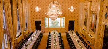 Great Hall Wedding Breakfast At Saddlers Hall City Wedding Venue London Gay Wedding Guide 1 380X174