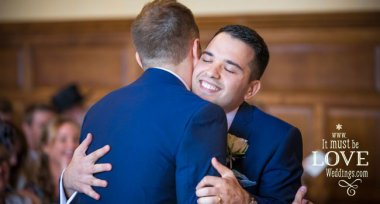 12 Neil And Rumen Hug After Vows Image By It Must Be Love Weddings Photographer Hampshire Via Real Gay Wedding On The Gay Wedding Guide 3 5 380X204