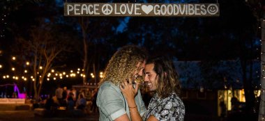 12 Peace Love Good Vibes Sign Above Gay Grooms Image By Next Chapter Photography London Wedding Photographer Sydney Via Gay Wedding Guide 6 380X174