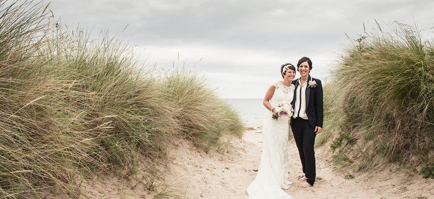 12 lesbian brides on beach at lesbian wedding image by Newcastle wedding photographer Erica Tanith Photography via Gay Wedding Guide 6