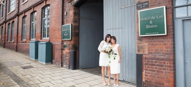 13 Lesbian Brides Outside Hotel Du Vin At Lesbian Wedding Image By Newcastle Wedding Photographer Erica Tanith Photography Via Gay Wedding Guide 6 380X174