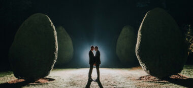 1440 Aaron And Keith Heads Together In Dark At Their Gay Wedding At The Elvetham Hampshire Gay Wedding Photographer Dm Photography 1 380X174