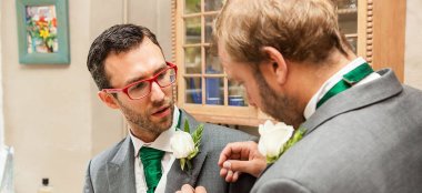 2 Groms Prepare For Wedding Image By Erica Tanith Photography Via Gay Wedding Guide 6 380X174