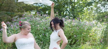 3 Lesbian Brides Celebrate Twirling Veils Image By Ragdoll Photography Lesbian Staffordshire Wedding Photographer Gay Wedding Guide 6 380X174