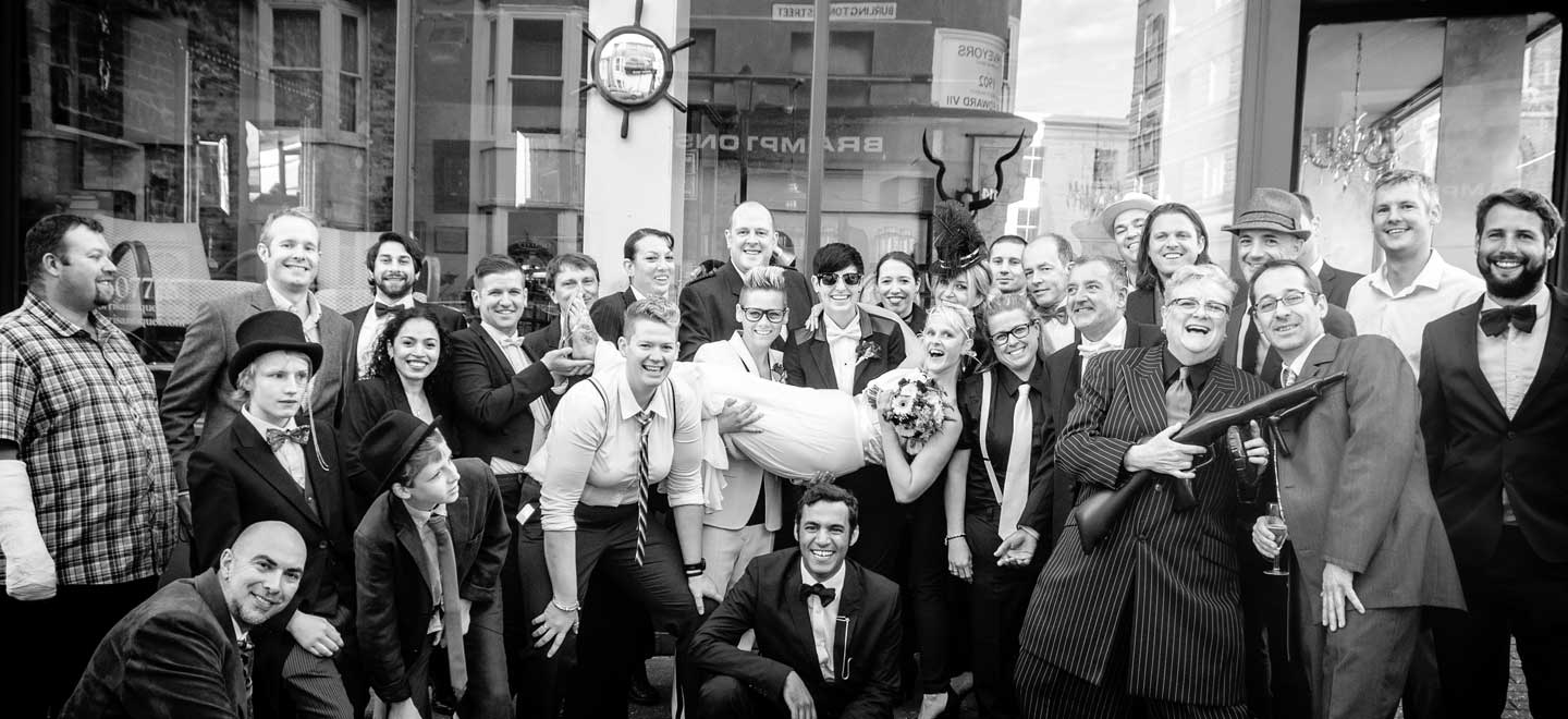 6 Group wedding shot by Quirky Wedding Photography Brighton copyright Shotgun Weddings via The Gay Wedding Guide 6