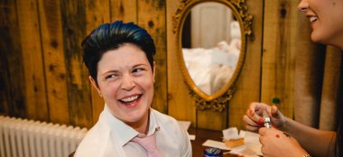 6 Lesbian Brides Smile At Lesbian Wedding Image By Erica Tanith Photography Via Gay Wedding Guide 6 380X174
