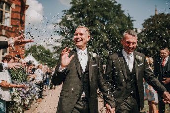 Aaron And Keith Confetti Shower At Their Gay Wedding Hampshire At The Elvetham Photographer Dm Photography 1 5 344X230