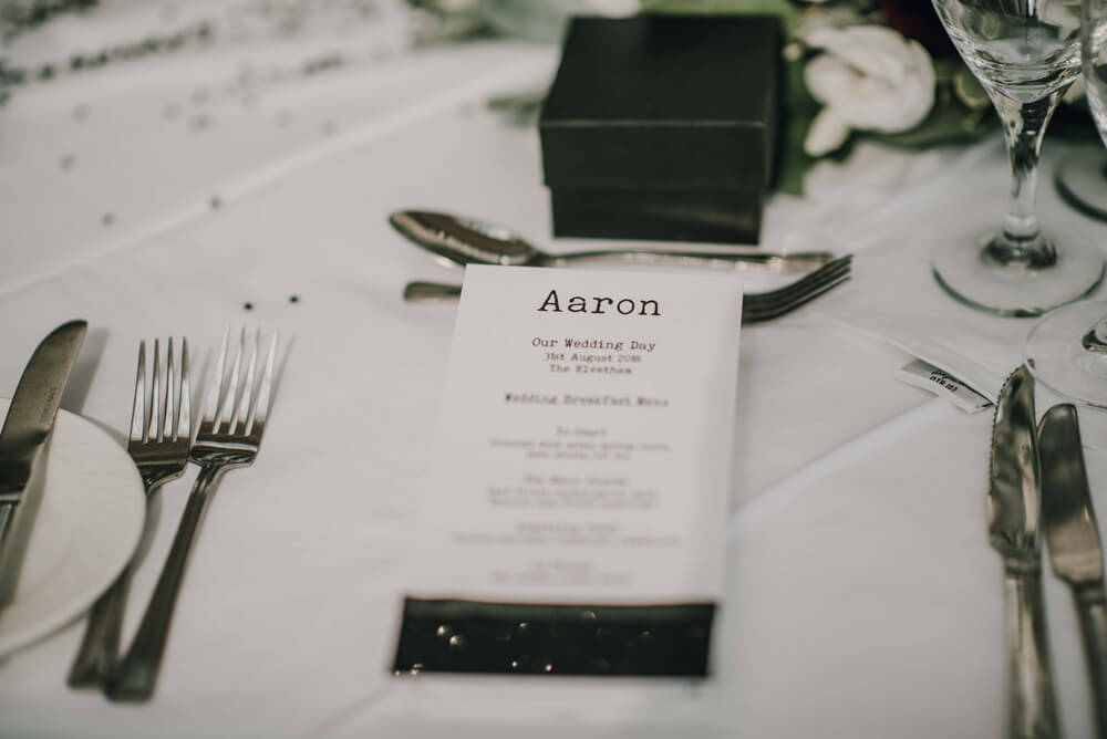 Aaron and Keith individual wedding menu at their gay wedding Hampshire at The Elvetham photographer DM Photography 1 5