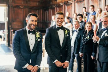 Aaron And Phil At Ceremony At Their Gay Wedding At The Bodelian Oxford Images Copyright Stu Heppell Via The Gay Wedding Guide 3 5 345X230