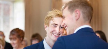 Alan And James Say Vows At Their Gay Wedding Black And White Photo Copyright Mirror Imaging Photography Via The Gay Wedding Guide 3 5 380X174