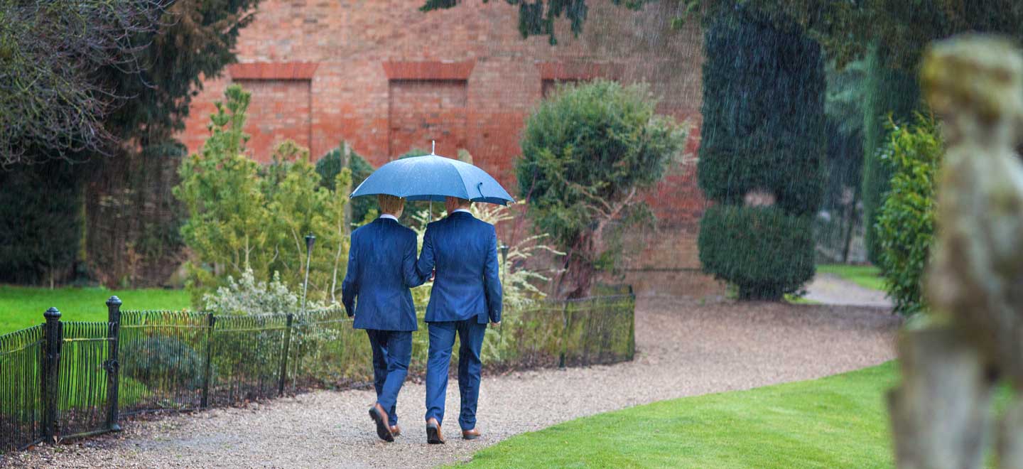 Alan and James walking in the rain on their wedding day image copyright Mirror Imaging Photography via the Gay Wedding Guide 3 5