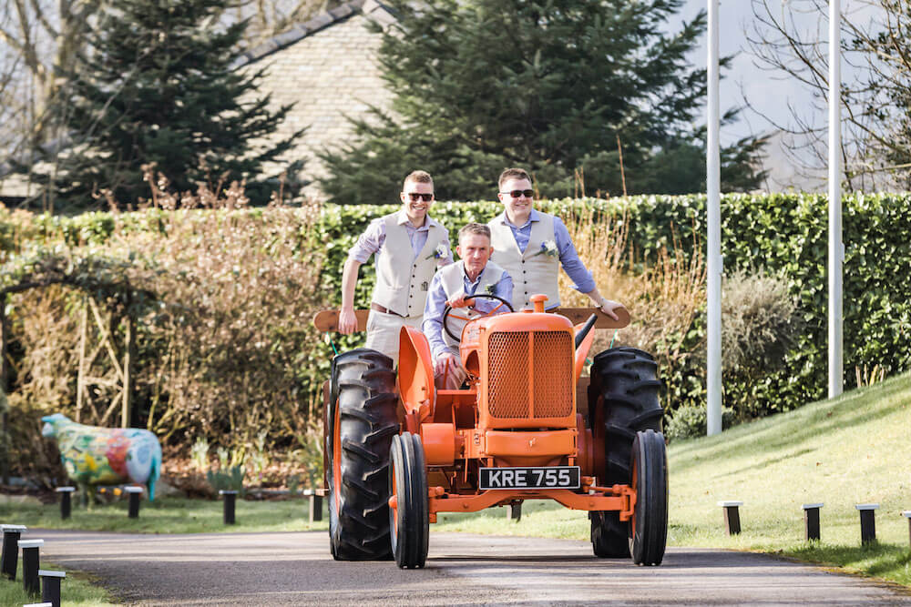 Arriving by Tractor at Danny and Andy real gay wedding image copyright DK Ashton Photography via Gay Wedding Guide 2 5
