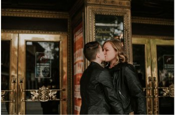 Arts Center Kiss Jackie And Beth Lesbian Engagement Photography By Tawny Ballard Photography Via The Gay Wedding Guide 1 4 349X230