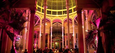 Beautifully Lit In Yellow And Pink Wedding Reception At Syon Park A Unique Wedding Venue In Middlesex Near London Featured On The Gay Wwedding Guide 9 380X174