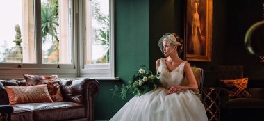Bride In Drawing Room At Burley Manor Gay Wedding Venue In Hampshire Via The Gay Wedding Guide 9 380X174