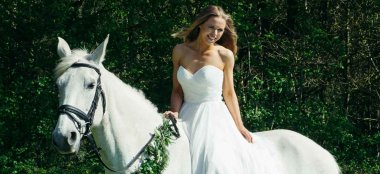 Bride On White Horse At Stratton Court Barn Wedding Venue Oxford Gay Wedding Guide 9 380X174