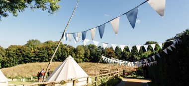 Bunting And Teepee At Kilminorth Cottages Wedding Venue Cornwall Gay Wedding Guide 9 380X174