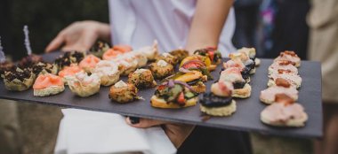Canape Selection At Outdoor Wedding Devon Country House Wedding Venue Dartington Hall Via Gay Wedding Guide 9 380X174
