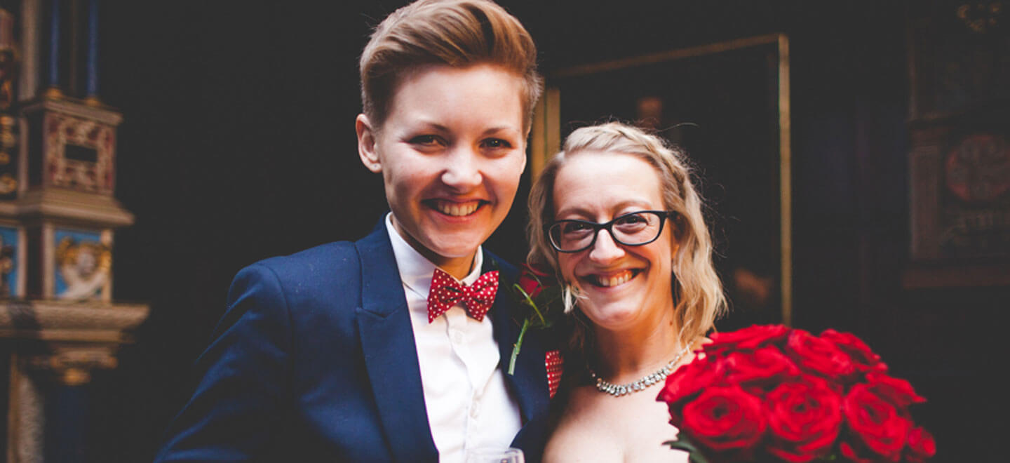 Catherine and Jen lesbian wedding photographer happy couple Ragdoll Photography via the Gay Wedding Guide 3 5
