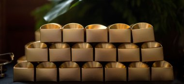 Chris And Ben Gold Wedding Favour Boxes At Their Gatsby Themed Gay Wedding Guide 3 5 380X174