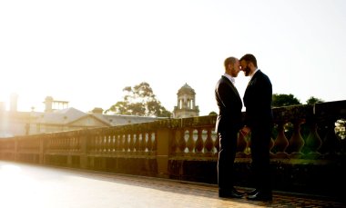 Chris And Ben Outside With Sun Rays At Their Gay Wedding Gatsby Themed Gay Wedding Guide 3 5 380X229