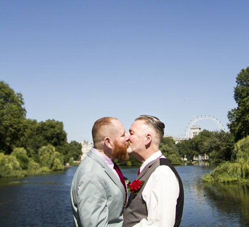 Colin and John same sex wedding day kiss St Jamess Park copyrightJennifer Langridge 3 5