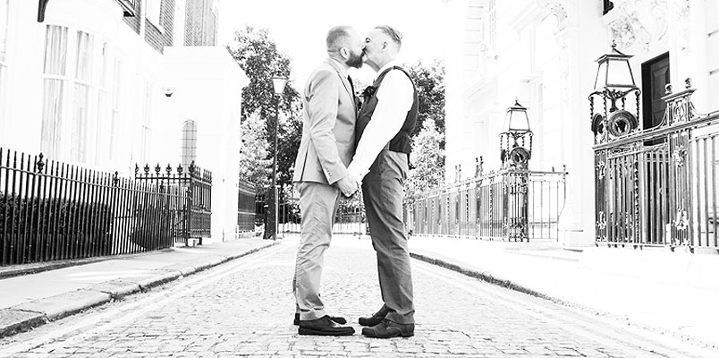 Colin and John same sex wedding kiss St Jamess Park copyrightJennifer Langridge 1 3 5