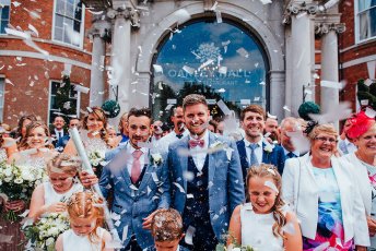 Confetti Shower At Lee And Simon Gay Wedding At Bombay Sapphire Distillery Gay Wedding Guide Image By This And That Photography 1 5 344X230