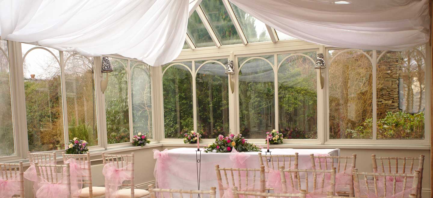 Conservatory wedding ceremony layout at Derwentwater Hotel Wedding Venue Lake District Gay Wedding Guide 9