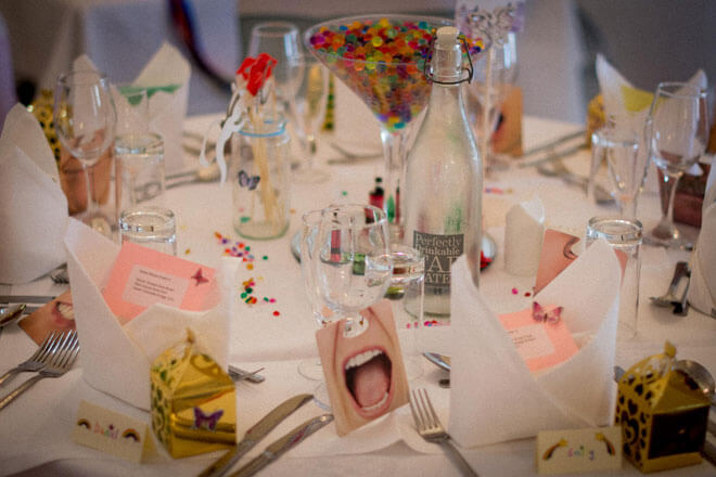 Denise Kristiana fun wedding table accessories at their real lesbian wedding image copyright Zac Photography via gay wedding guide 1 5