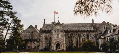 Facade Of Outdoor Wedding Devon Country House Wedding Venue Dartington Hall Via Gay Wedding Guide 9 380X174