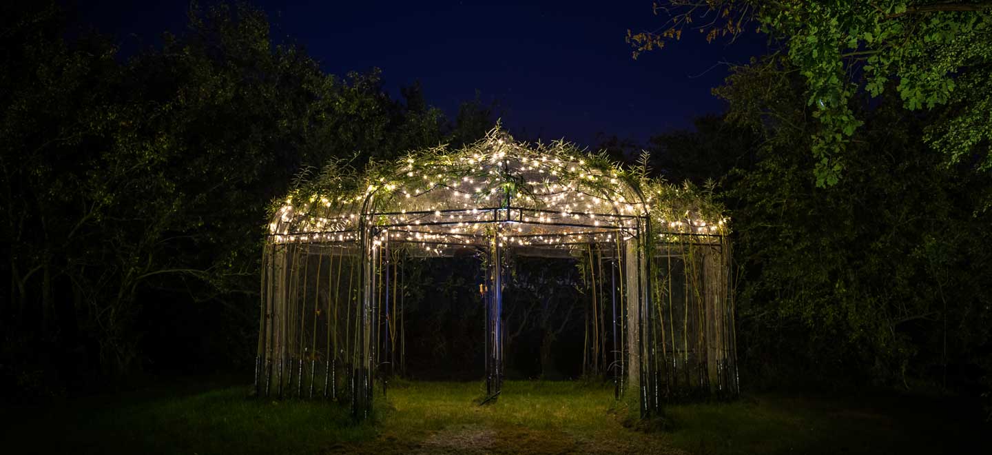 Fairy lit pergoda at The Oak Grove country outdoor Wedding Venue Kent Gay Wedding Guide 9