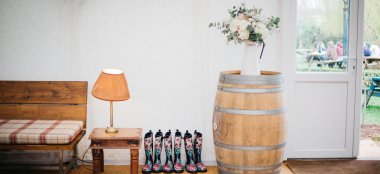 Floral Wellington Boots At The Perch Rustic Wedding Venue Oxford Gay Wedding Guide 9 380X174
