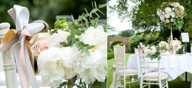Flowers On Chair At Gay Friendly Leicestershire Wedding Venue Stapleford Park Via The Gay Wedding Guide 9 380X174