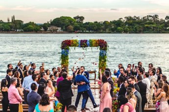 Fun Kiss Under Floral Arch At Pedro And Pedro Gay Wedding Brasil 1 5 345X230