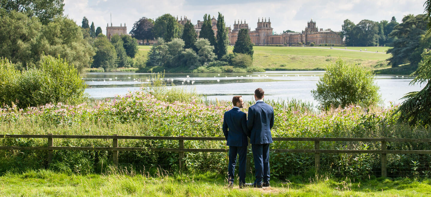Gay couple at Blenheim Palace wedding venue Oxfordshire gay wedding guide 9