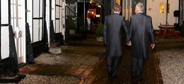 Gay Grooms Walk Hand In Hand At Dolphin Southampton Wedding Venue Gay Wedding Guide 9 380X174