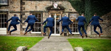 Gay Wedding Party Jump At Mosborough Hall Sheffield Wedding Venue Yorkshire Gay Wedding Guide 9 380X174
