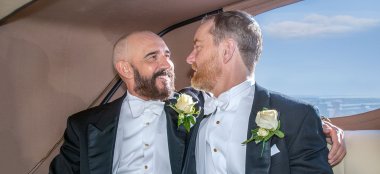 Glen Jason In Wedding Car At Their Gay Wedding Photographer This World Wedding Photography Via Gay Wedding Guide 6 380X174