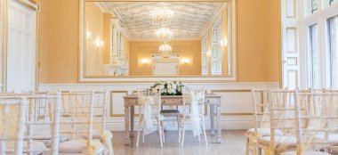 Gold Room Desk At Holmewood House Country House Wedding Venue Cambridgeshire Gay Wedding Guide 9 380X174