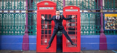 Groom By Phone Box St Barts Brewery Wedding Venue Ec1 London Gay Wedding Guide 9 380X174