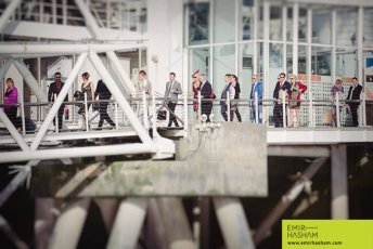 Guests Arrive At Silver Barracuda Darren And Georgios Same Sex Marriage London Boat Wedding. Photographs Copyright Emir Hasham 3 5 344X230