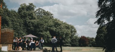 Guests Mingle Outside At Healing Manor Country House Wedding Venue Grimsby Gay Wedding Guide 9 380X174