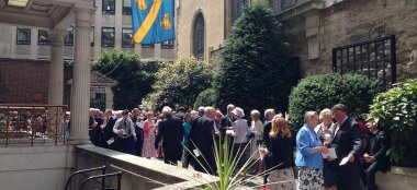 Guests Outside At Great Hall At Saddlers Hall City Wedding Venue London Gay Wedding Guide 9 380X174
