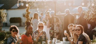 Guests Relax Outside Wedding Barn Stratton Court Barn Wedding Venue Oxford Gay Wedding Guide 9 380X174
