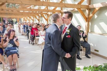 Guy And Mark Kiss At Their Gay Wedding Gaynes Park Image Copyright Steve Hobart Photography Via The Gay Wedding Guide 1 5 344X230