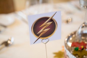 Guy And Marks Superhero Table Signs At Their Gay Wedding Gaynes Park Essex Barn Wedding Venue Image Copyright Steve Hobart Photography 1 5 344X230