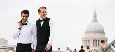 Hand In Hand With View Of St Pauls Cathedral Real Gay Wedding At Shakespeares Globe London. Photographer Kate Nielen Photography 9 380X174